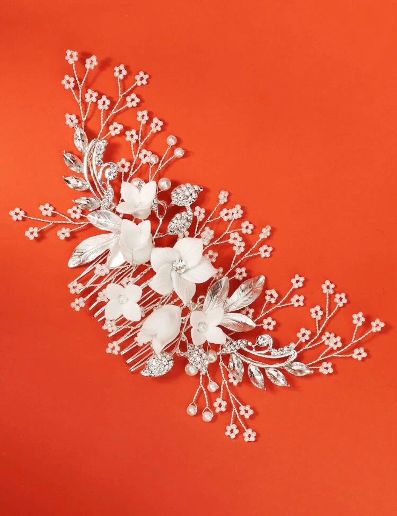 Brauthaarschmuck Silber Weiß mit Blumen